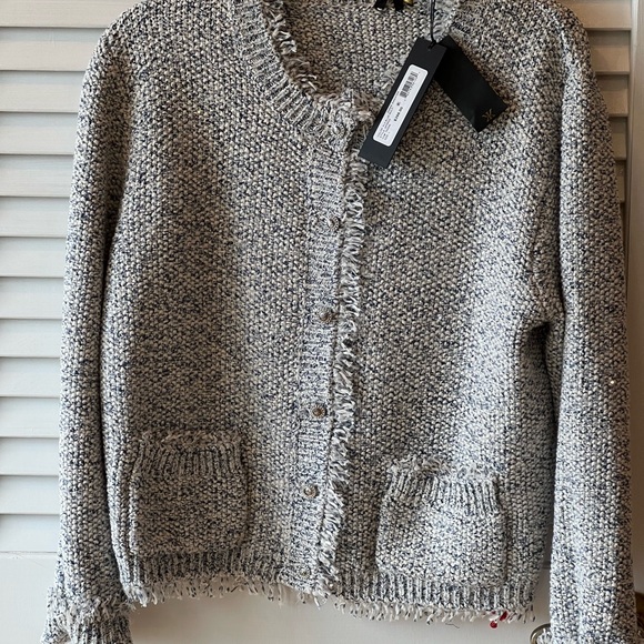 NWT Kobi Halperin Emmorie BLUE AND WHITeTextured Women's Sweater size large - Picture 1 of 16